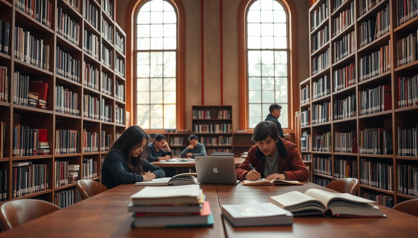 Students studying together in modern classroom